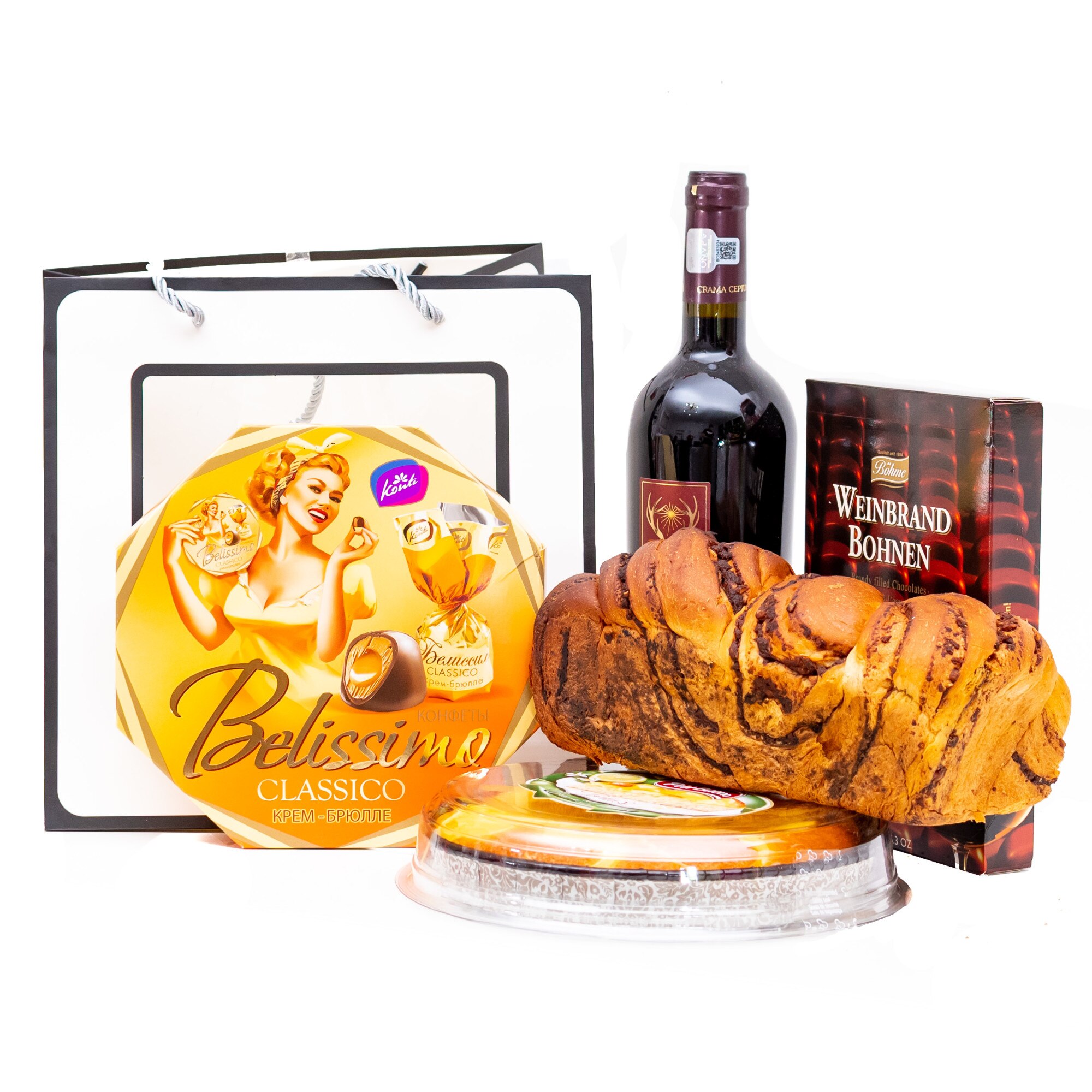 Set Cos Cadou cu Cozonac, Tarta, Vin si Bomboane, Colorissima